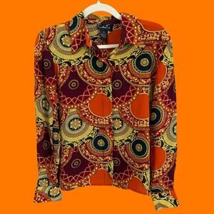 90's vintage 100% silk groovy orange button up collared blouse SMALL